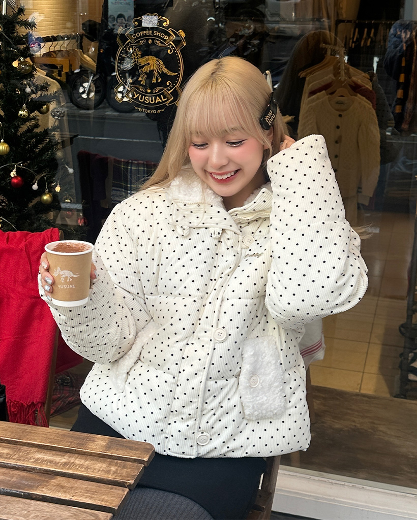 コーデュロイボタンドットポイントダウンジャケット