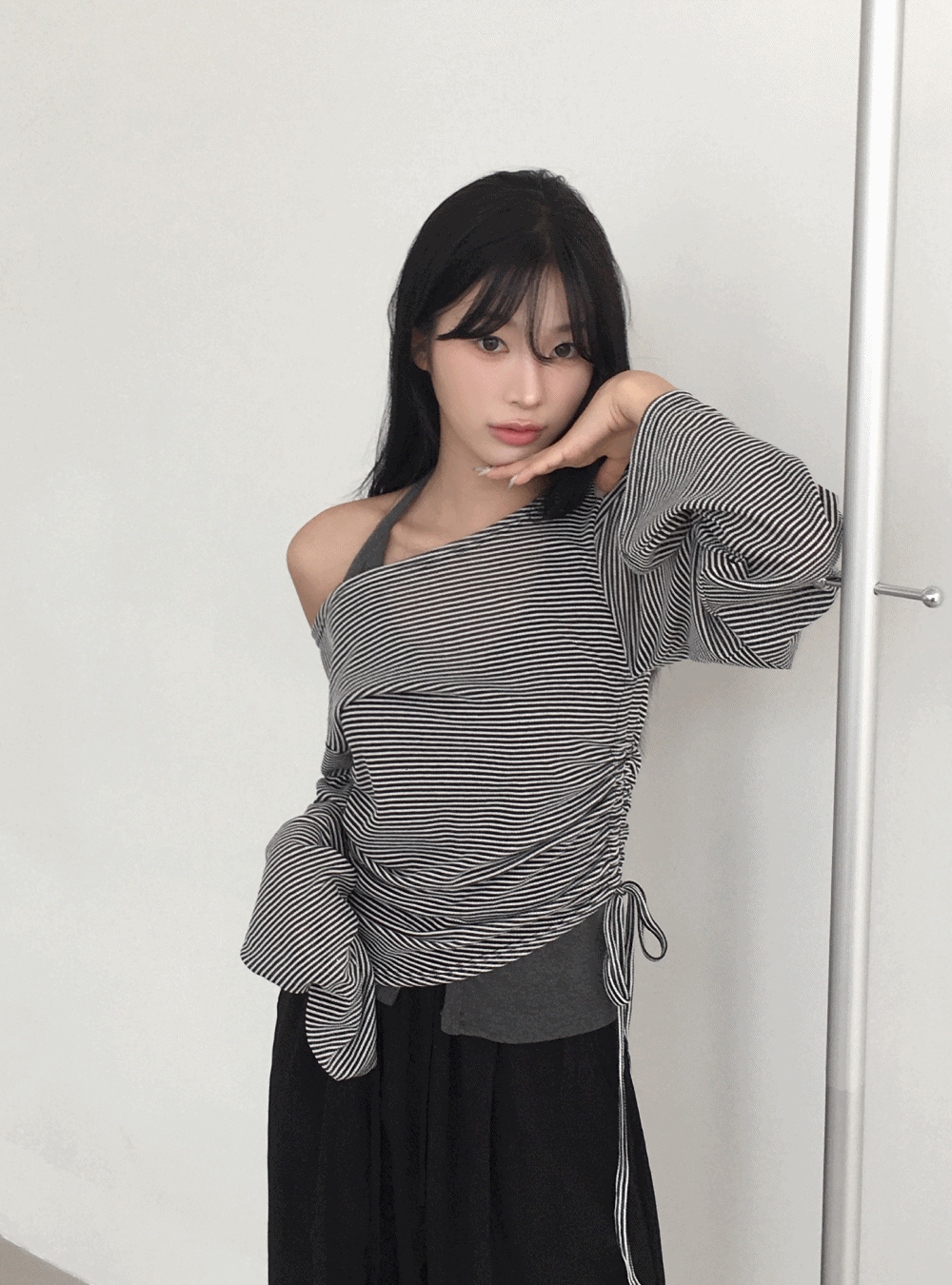 ストライプワンショルダー長袖Tシャツ | ファッション通販サイト