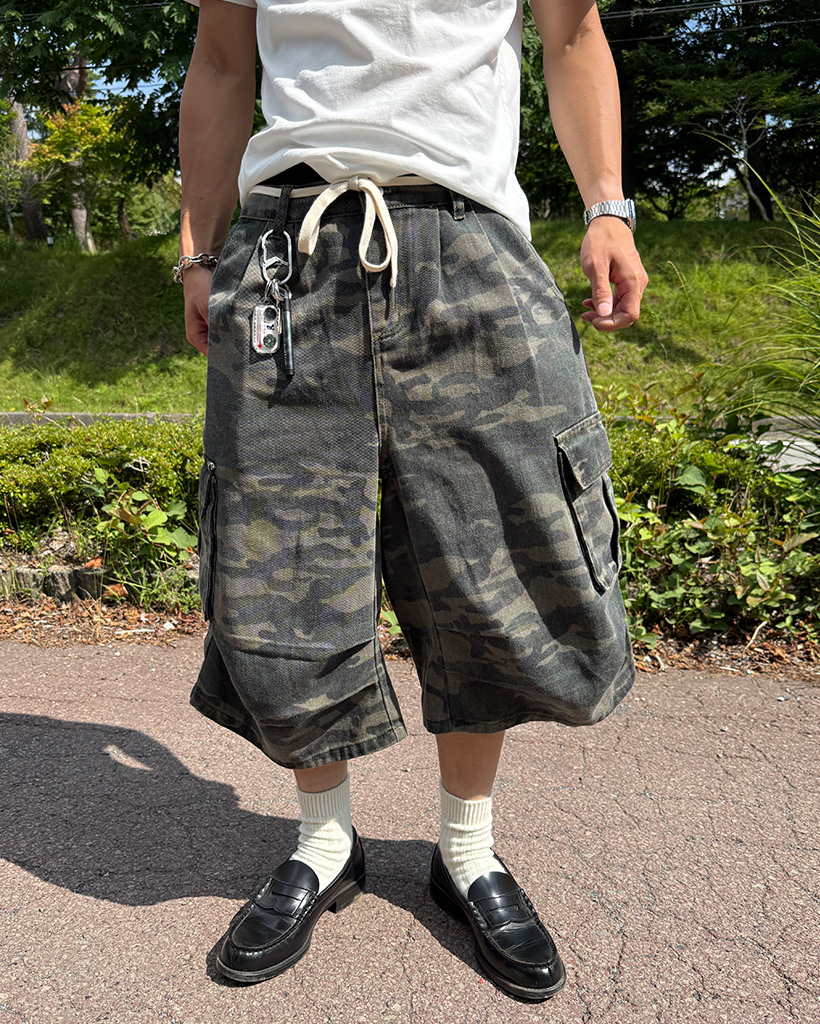00s OSHKOSH 迷彩 パラシュート カーゴ バギーパンツ ショーツ 極太 迷彩カーゴショートパンツ バギーショーツ y2k グランジ opium
