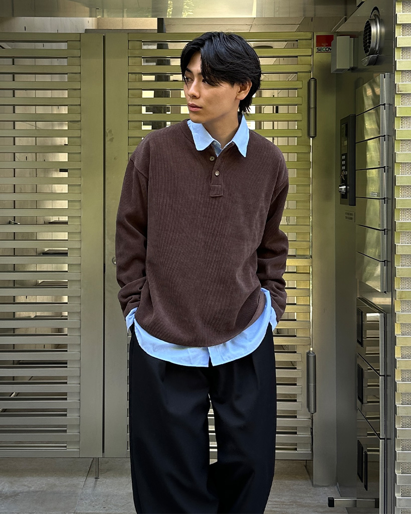 humoresque ユーモレスク ヘンリーネック　ポロ ニット　黒 humoresque ユーモレスク ヘンリーネック ポロ ニット 黒