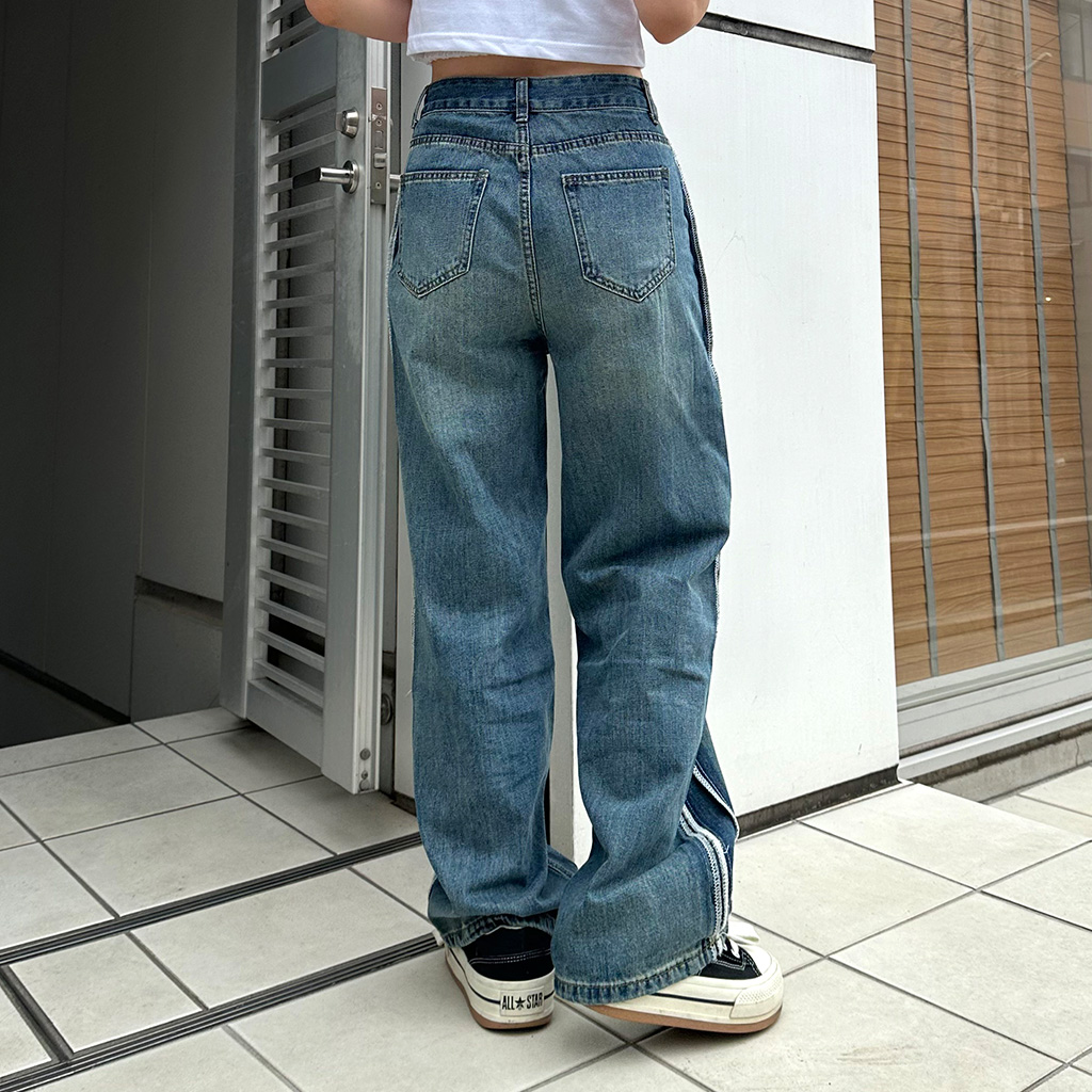 ステッチラインワイドデニムパンツ | ファッション通販サイト NUGU