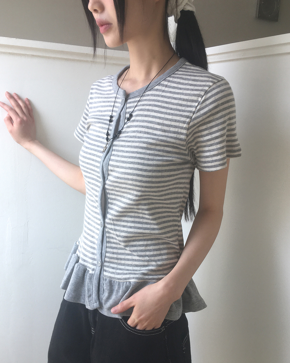 PLEATSPLEASE カラフルストライプ 半袖トップス カーディガン ストライプ 半袖カーディガン（PLEATSPLEASE カラフルストライプ