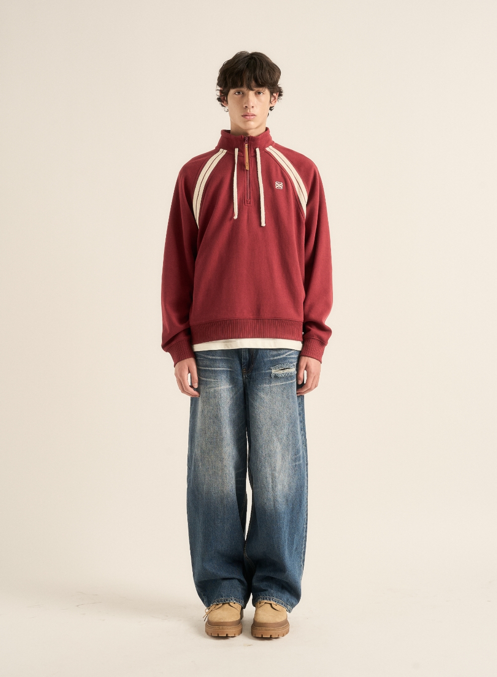 Lawton Half Zip-up Sweatshirt - Burgundy | ファッション通販