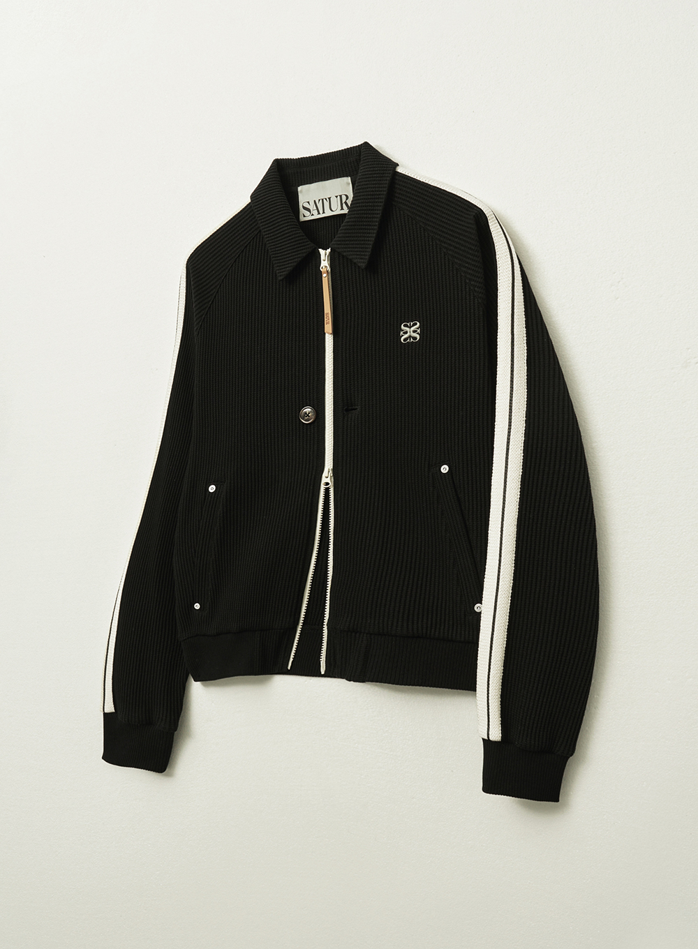 Lawton Waffle Collar Track Zip-up Jacket - Black