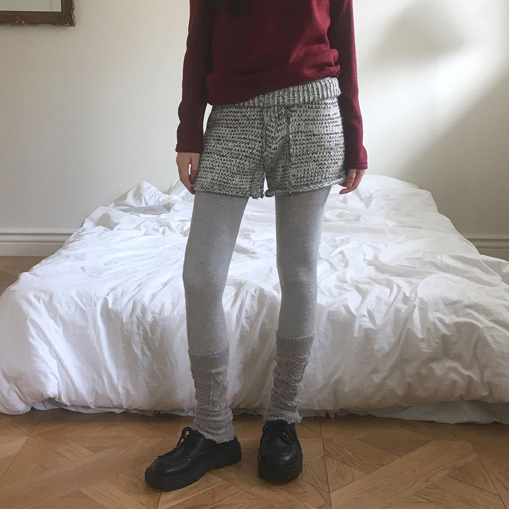 【美品】ハグオーワー⭐︎メランジニットパンツリブニットパンツbeige ハグオーワー⭐︎メランジニットパンツ美品/リブニットパンツ