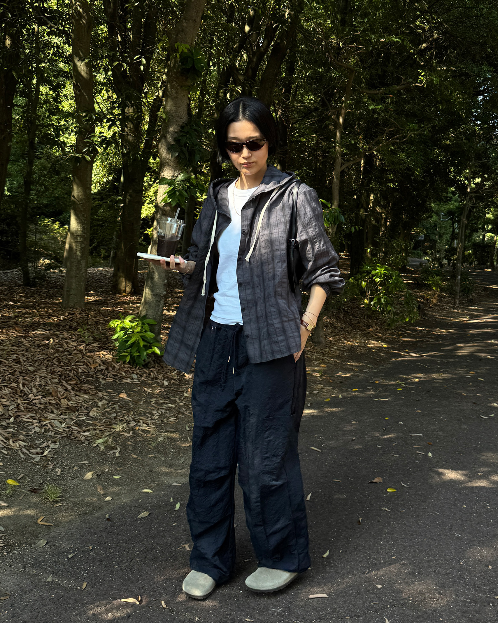 チェックフーディーシャツ