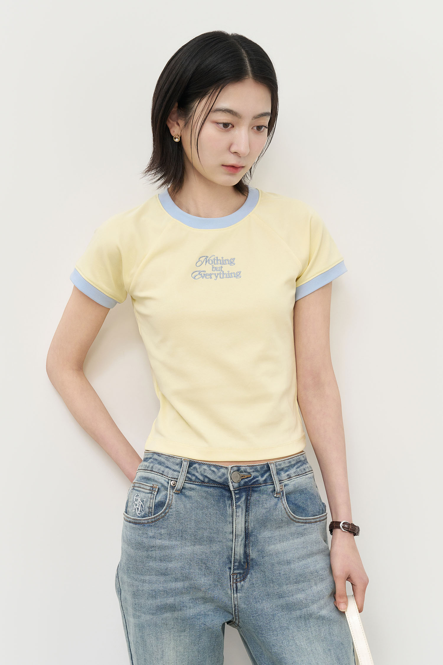 ★GENERAL IDEA★ WOMAN Raglan Crop Ringer T-Shirt [LIGHT BLU raglan crop ringer t-shirts-Light Blue | ファッション通販
