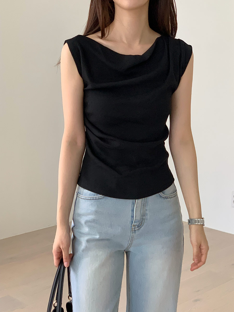 RickOwens 24ss アシンメトリードレープノースリーブ アシンメトリードレープシャーリングスリムリブノースリーブ