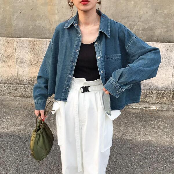   Jeans クロップドダッドデニムシャツ デニム クロップド シャツ
