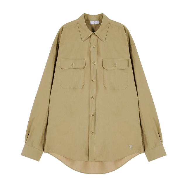 ★関税込★VARZAR★VZ Logo Big Over Fit Nylon Work Shirt★ VARZAR] VZ Logo Big Over Fit Nylon Work Shirt Beige