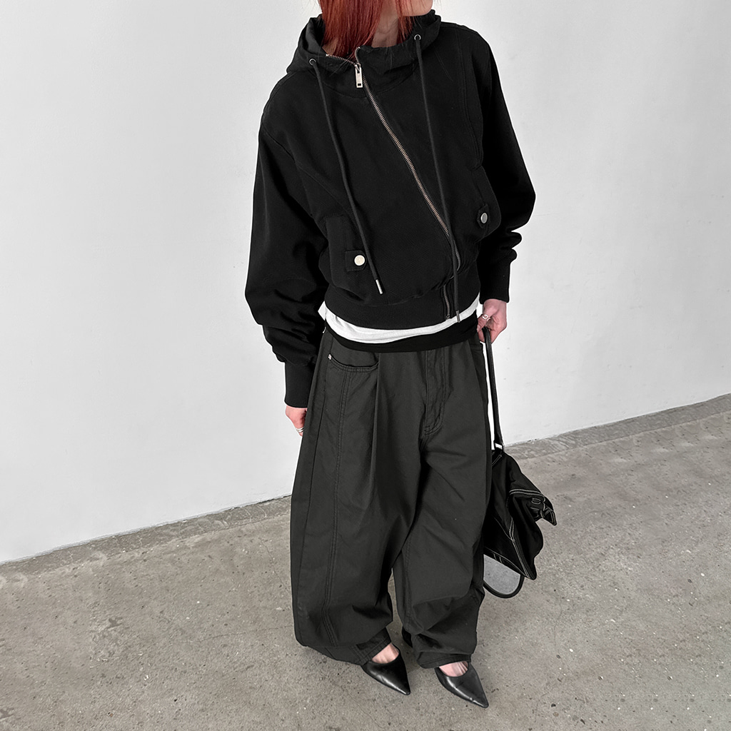 [original] コットン アンバランス フード ジャンパー