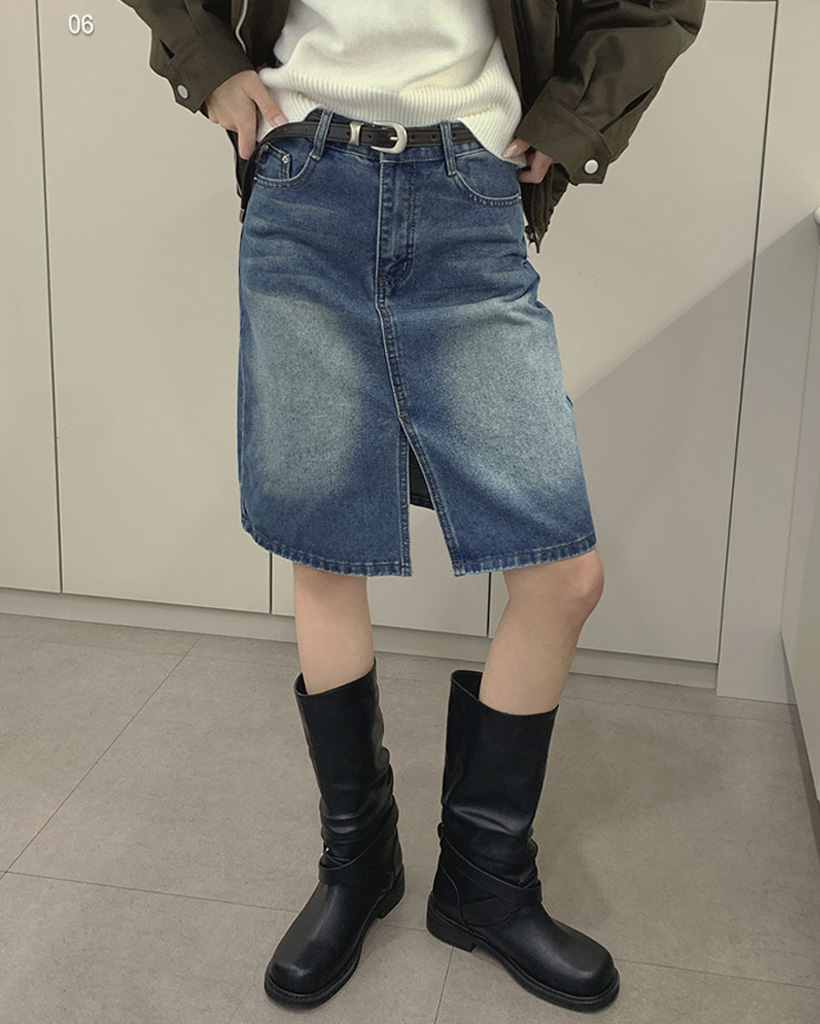 ミドル スリット Aライン デニム スカート