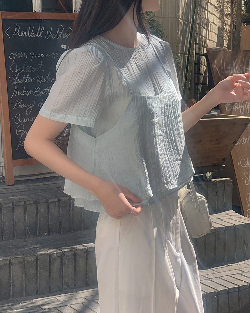 original/S-L]大人可愛いレイヤードビスチェブラウスセット