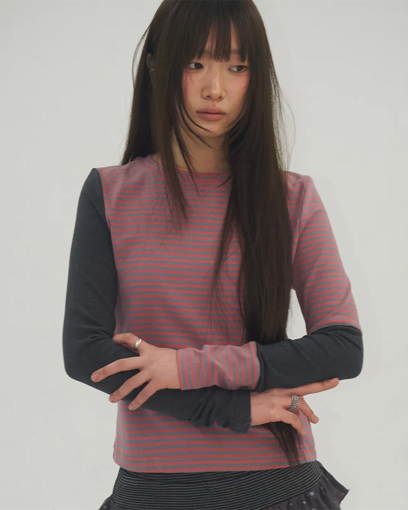 Dangara Color Block Point Raglan Ringer Long Sleeve T-Shirt [Pink]