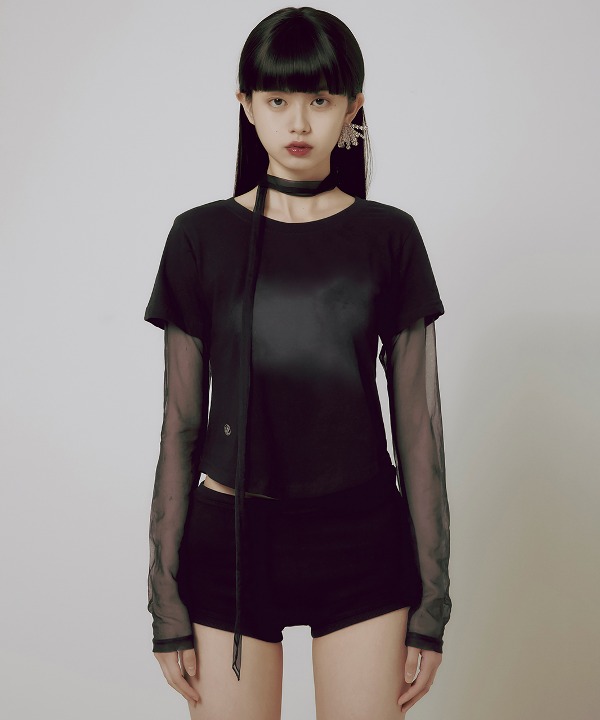Sheer Vanish Scarf Long Sleeve (FL-126_Black) | ファッション