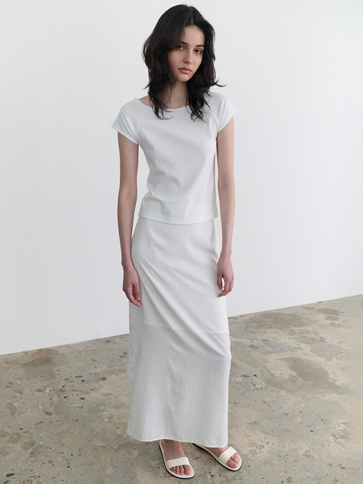 Nadia jacquard satin long skirt (ivory)
