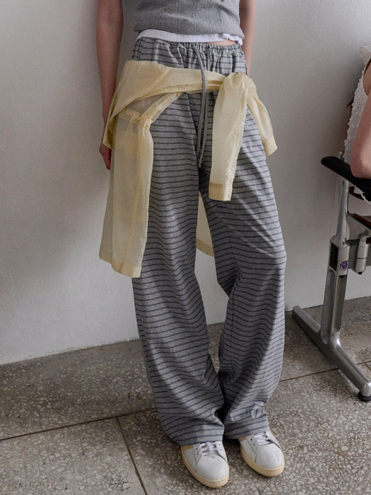 Hasta stripe banding pants (melange gray)