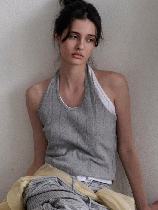 Etta ribbed halter sleeveless (melange gray)