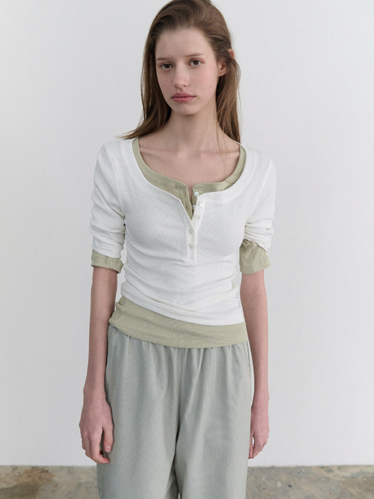 Kaylee 3/4 henry neck tee (white)