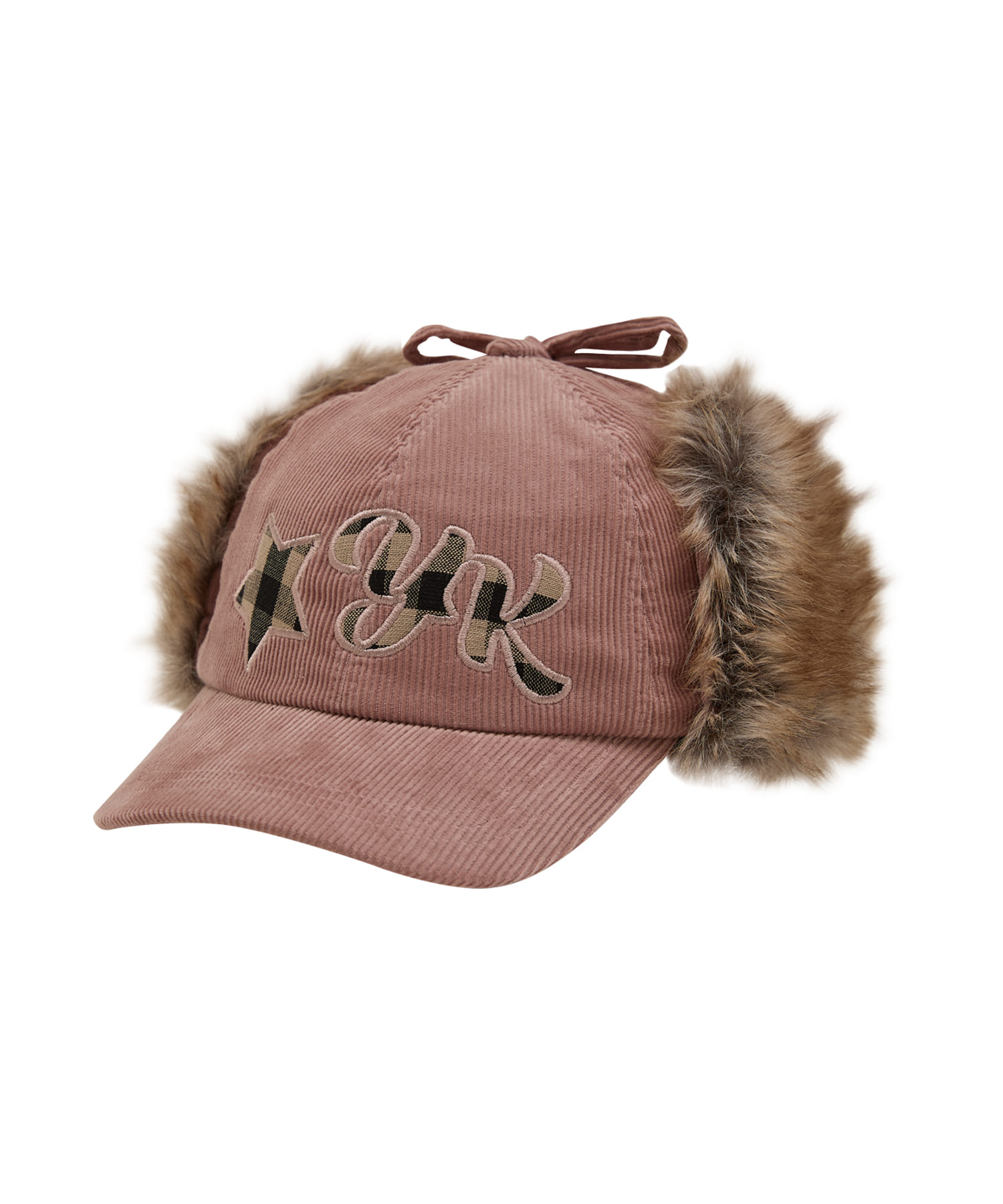 Corduroy Check Applique Trooper Cap PINK