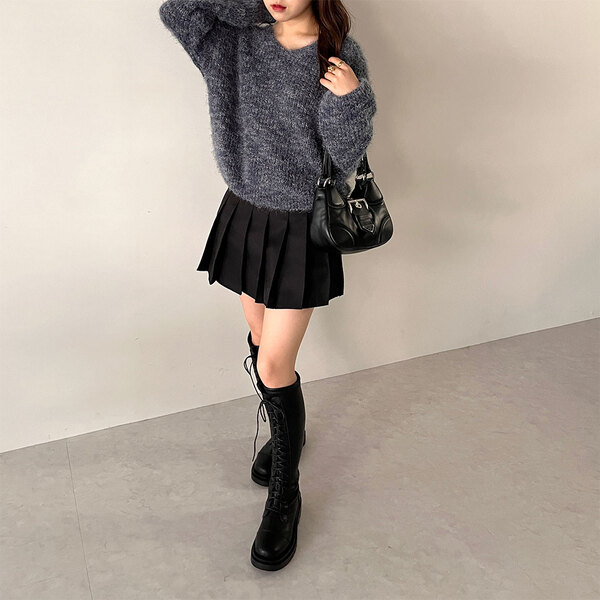 ミニスカート Patou Black Nylon Flared Generous Skirt Patou | オーガニックコットン ベルト付きミニプリーツスカート