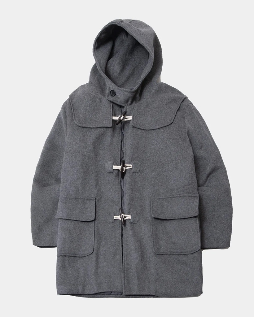 Hooded Blend Melton Balmacaan Steady Duffle Half Coat Padded Jacket [Gray]