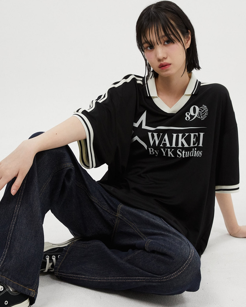 [K-POPアイドル着用] Star logo collar jersey half sleeve T-shirt PINK
