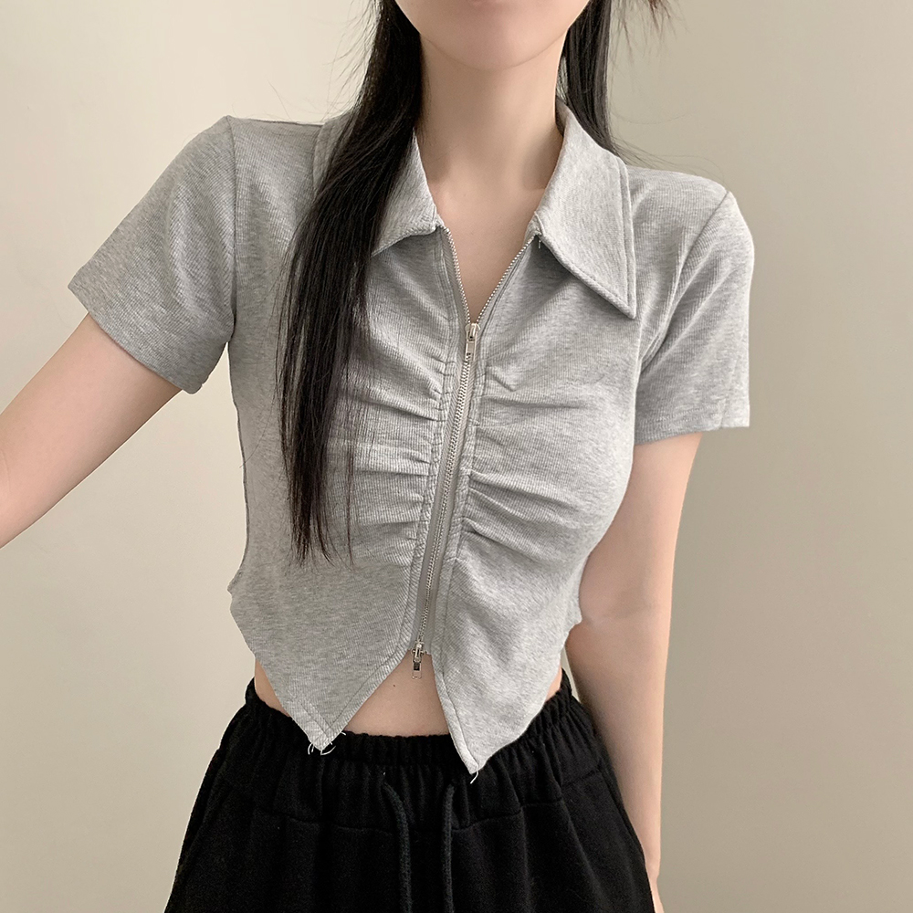 y2kシャーリングアンバランスプリント長袖Tシャツ(3color