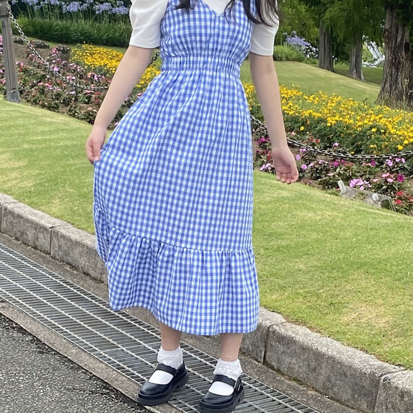 即納】フレンチギンガムチェックキャミワンピ | ファッション通販