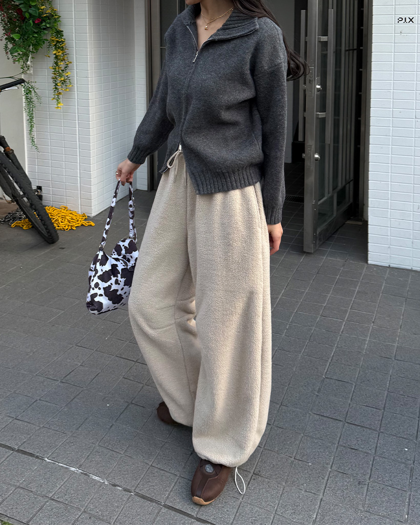 フリースウエストゴムワイドパンツ