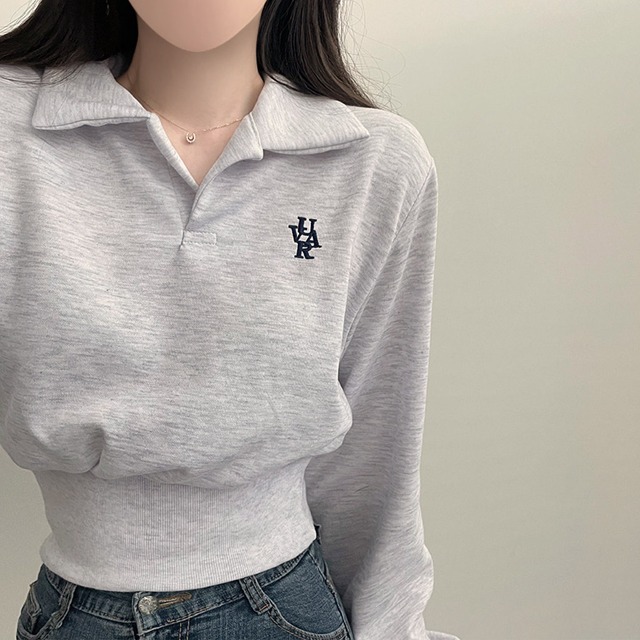 Modern刺繍コルセットオープンカラースウェット