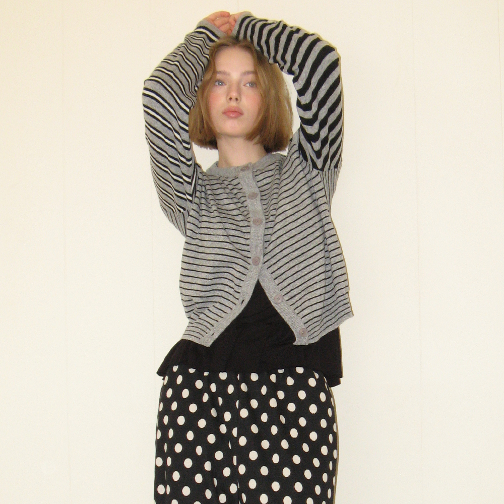 TRIPLE STRIPE HARMONY KNIT CARDIGAN BLACK GREY