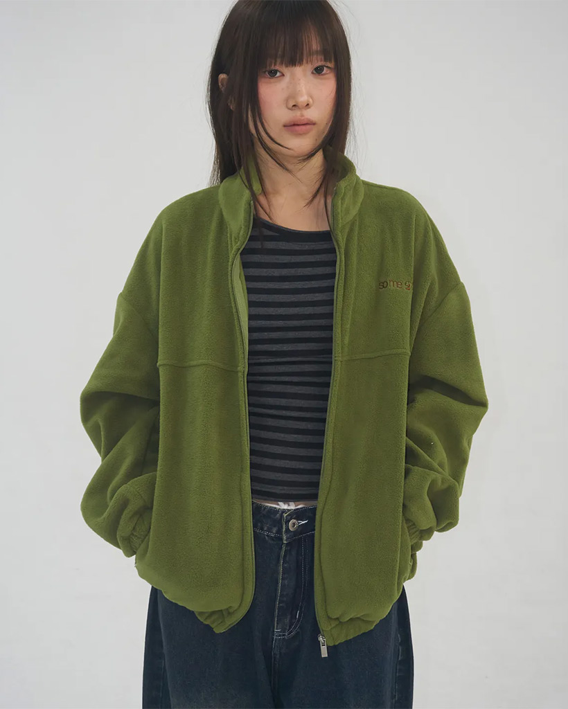 Soft Logo Point Basic Fleece Zip-Up Warm Fleece Jumper [Green]