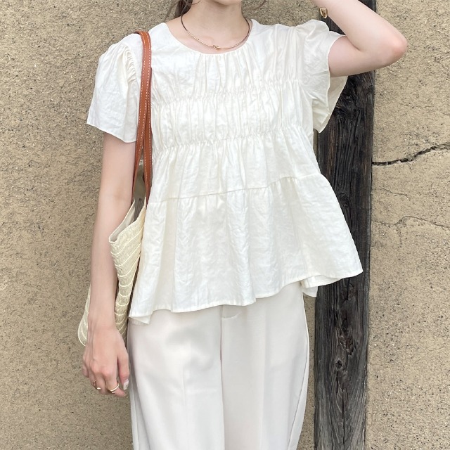 yuumi ARIA ユウミアリア ブラウス シャーリング 白 Princess Sleeve Back Shirring Blouse (2022 2nd release) by