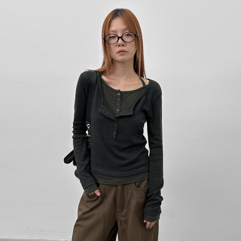 [original] ネズコボタンレイヤード長袖Tシャツ