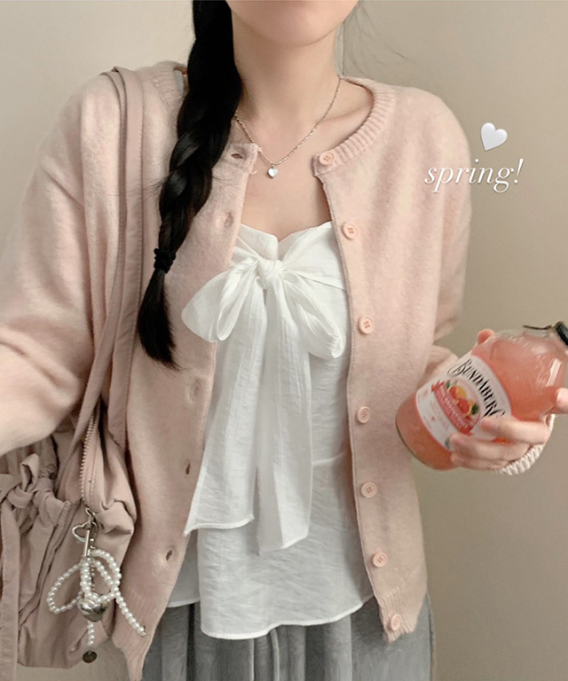 (6color) クルーネックニットカーディガン