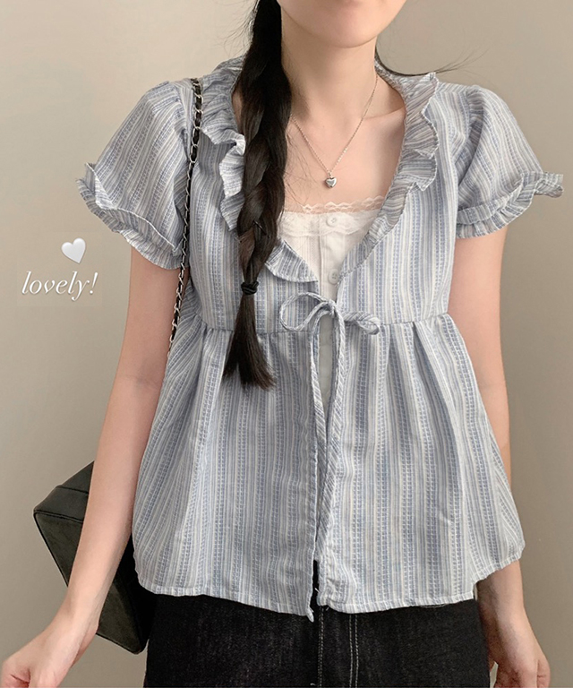 (2color)フリル半袖ブラウス