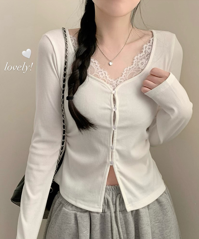 (4color)フロントボタンスリットロングスリーブTシャツ