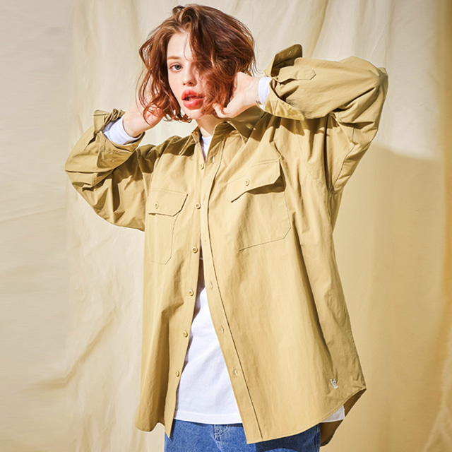 ★関税込★VARZAR★VZ Logo Big Over Fit Nylon Work Shirt★ VARZAR] VZ Logo Big Over Fit Nylon Work Shirt Beige