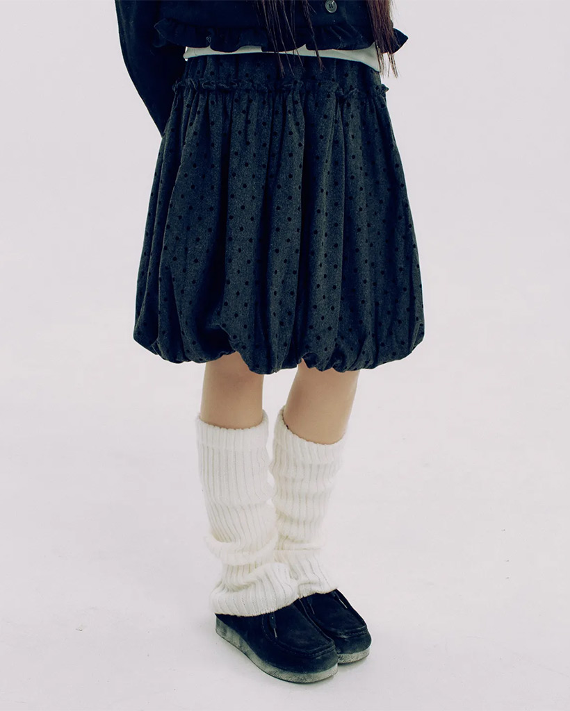 Dot Point Minimal Balloon Winter Midi Layered Skirt [Charcoal