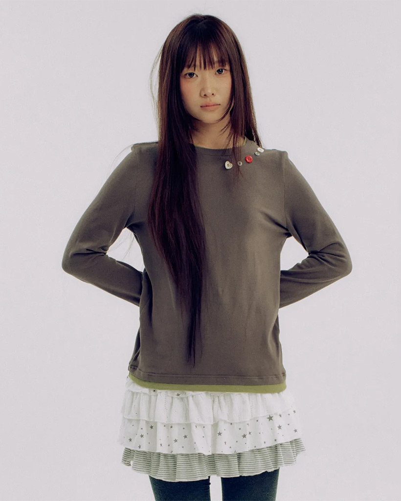 Soft Color Snap Color Block Layered Slim Fit Sleeveless T-Shirt [Charcoal]