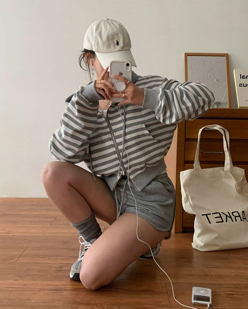 ORIGINAL) ワッフルストライプジップアップパーカー | ファッション