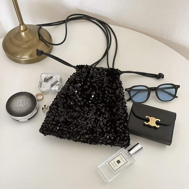 スパンコール ミニバケットバッグ パールミニバケットバッグ ビーズ⁄スパンコール 円柱型 ミニ トート