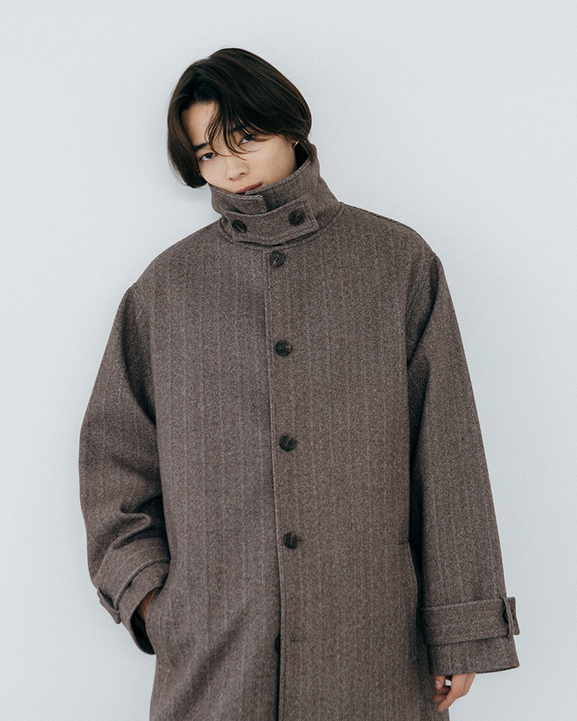 ORIGINAL) ヘリンボーンシングルロングコート (brown
