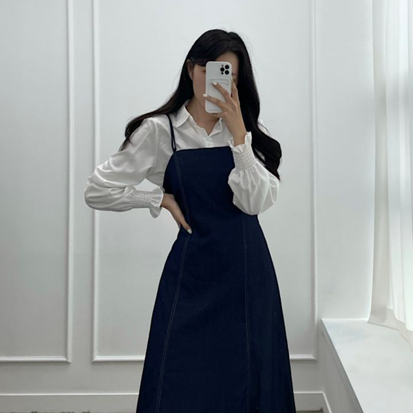 Denimビスチェストレートワンピース Denimビスチェストレートワンピース
