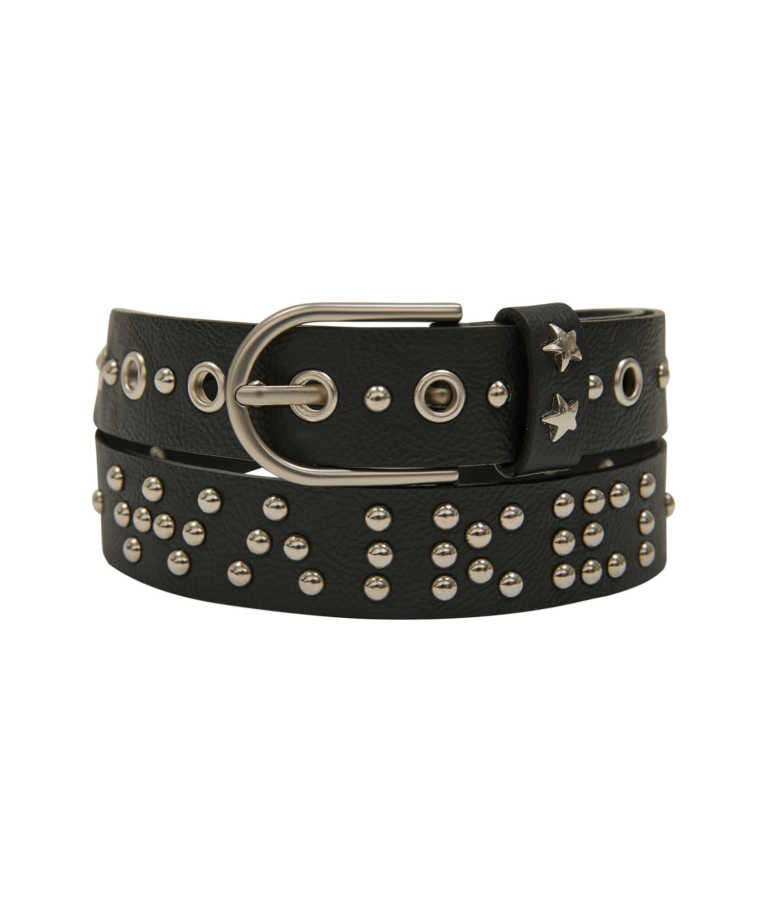 [K-POPアイドル着用] Stud Logo Belt BLACK