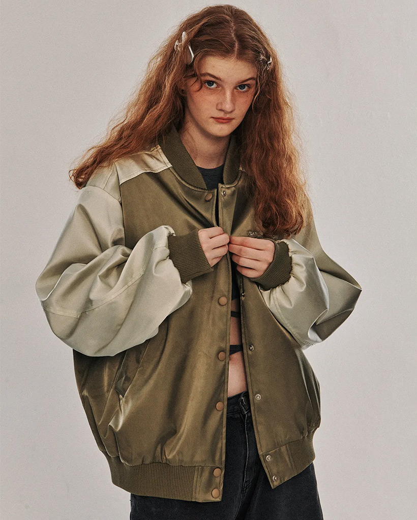 オーバーサイズ刺繍スタジアムバイカラージャケットベースボールジャンパー