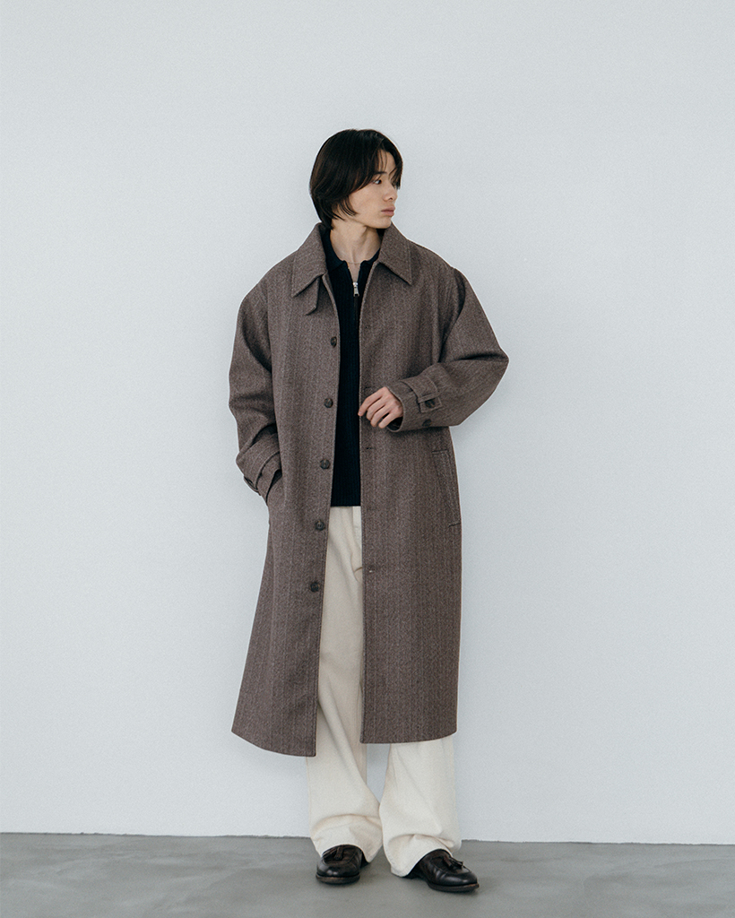 未使用 現行 ラルディーニ ロングコート ヘリンボーン ウール グレー L ORIGINAL) ヘリンボーンシングルロングコート (brown