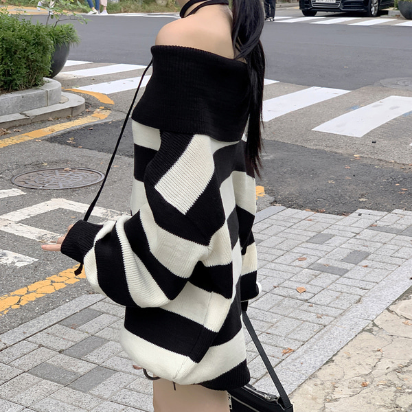 d.i.aオフショルダー長袖ストライプトップス ストライプオフショルダー長袖ニット | ファッション通販サイト NUGU