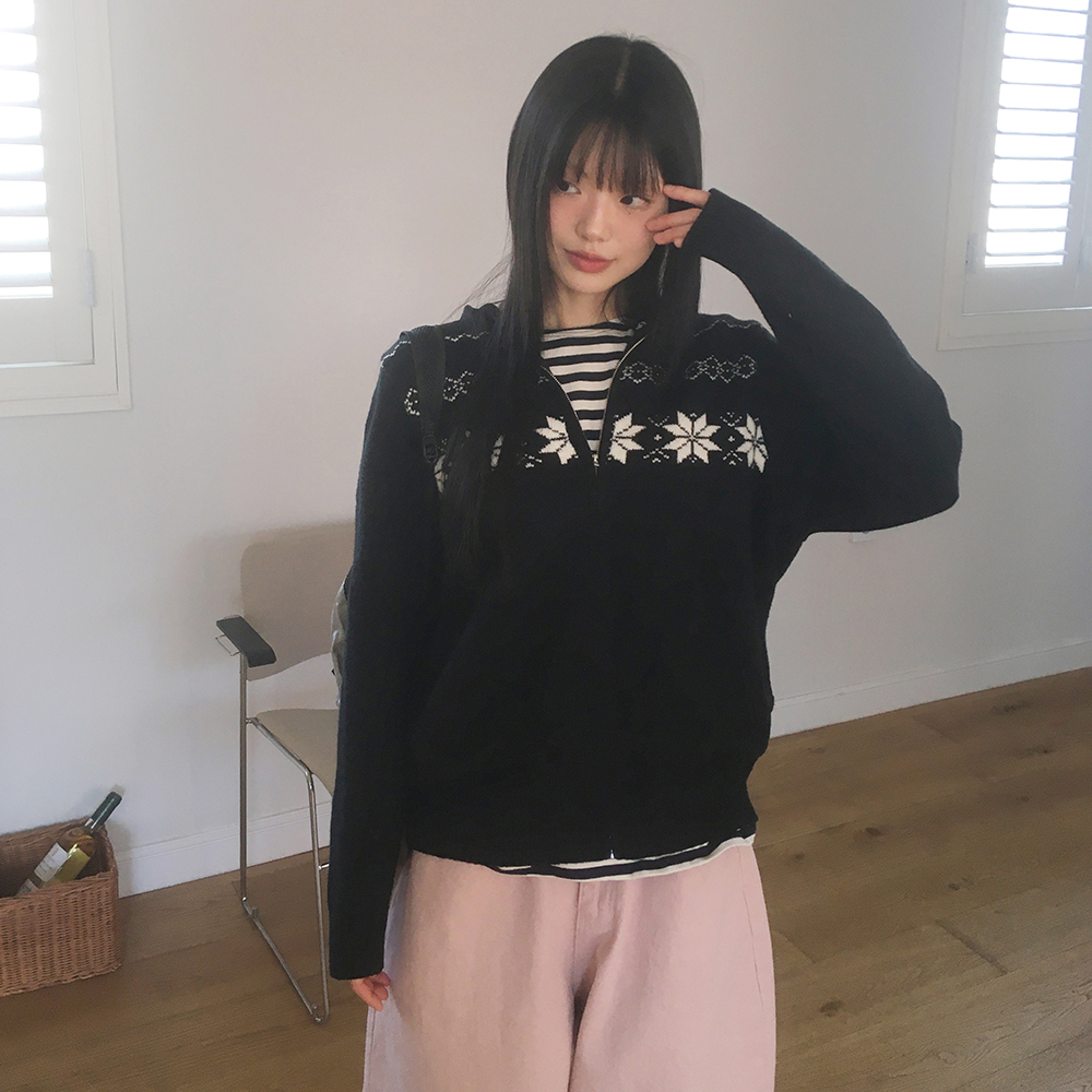 雪花ノルディック柄ニットパーカー | ファッション通販サイト NUGU